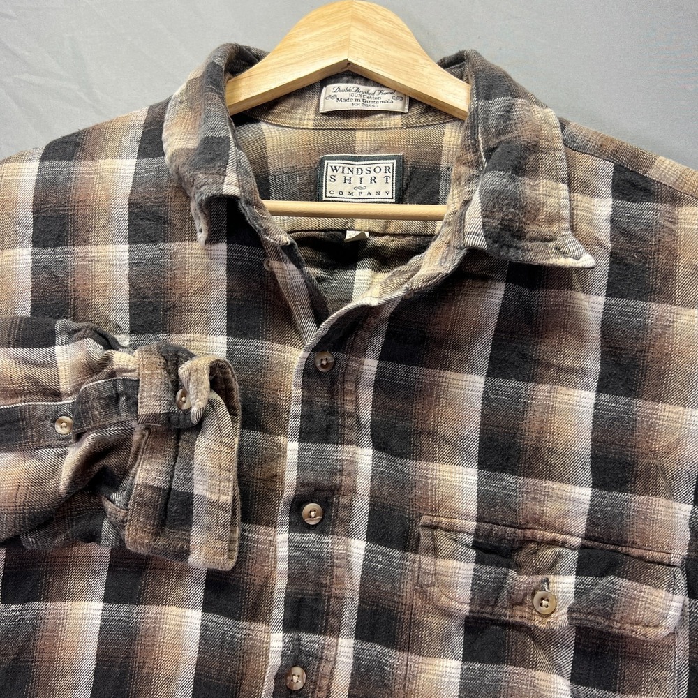 True Vintage Flannel Shirt Mens XL Brown Plaid Windsor Company Shadow Plaid 90s